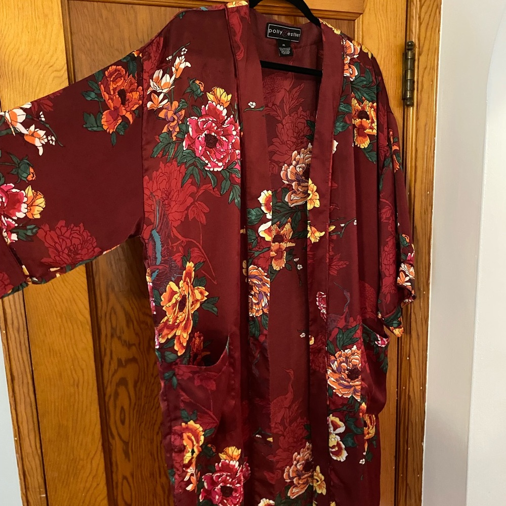 Silky Maroon Floral Kimono